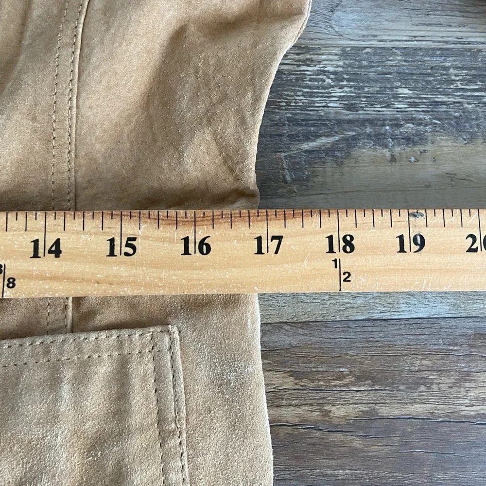 New York & Company Suede Leather Blazer Jacket 10‎ Tan Front Pockets Y2K Preppy